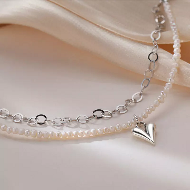 Damen Arm-Fußkette Sterlingsilber 925 mit mini Perle Herz Anhänger Neu - Vipfashion797