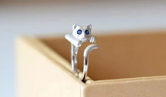 Katze Damen Ring Sterlingsilber 925 Größe verstellbar 50-55