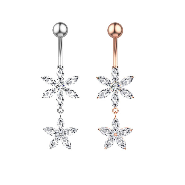 Edelstahl Bauchnabel Piercing Blume Stab Zirkon Nabel Kristall Banane Kette