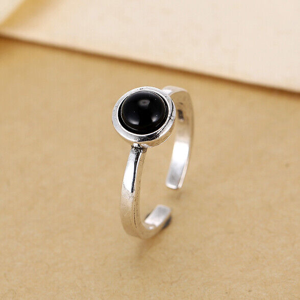 Damen Ring Sterling Silber 925 Raute schwarz Größenverstellbar 48-52