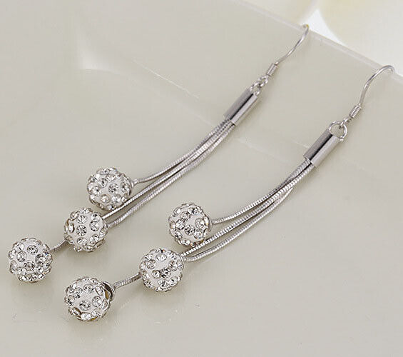 Lange Ohrhänger- Bälle Sterlingsilber 925 Kristall Damen Ohrringe - Vipfashion797