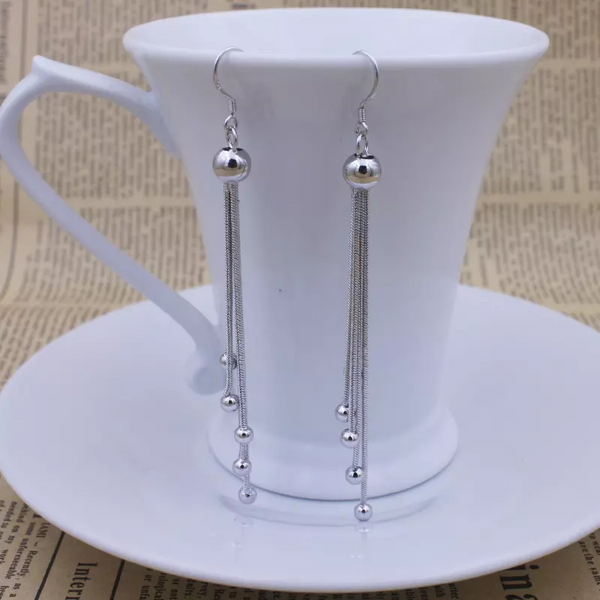 Damen Ohrringe Ohrhänger Sterling Silber 925 Langkette