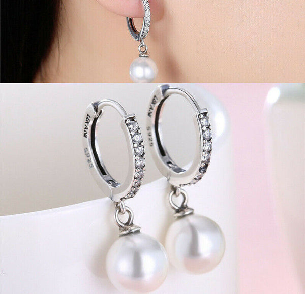 Creolen Klapp Silber 925 Süßwasserperle Imitat Damen Schmuck