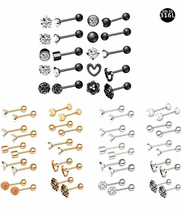 Edelstahl 316L Mini Ohrstecker mit Zirkonia – 1 Paar | Größen 4mm | Gold, Silber, Schwarz, Roségold
