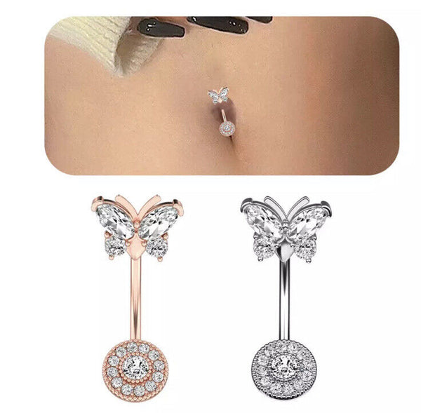 Schmetterling Bauchnabelpiercing Gebogener Stab Zirkon Nabel Kette Top - Vipfashion797