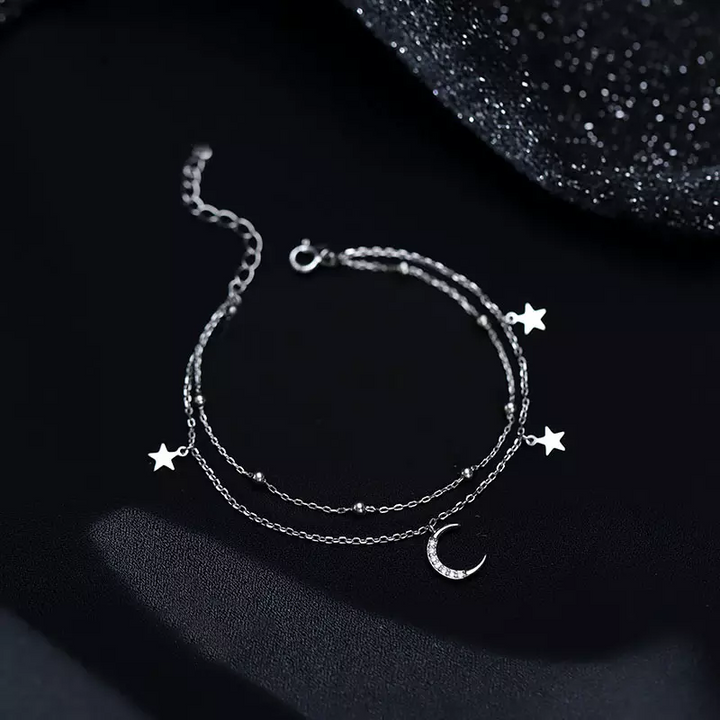 Doppel Armekette Sterlingsilber Sterne Damen kette 18.5 cm - Vipfashion797