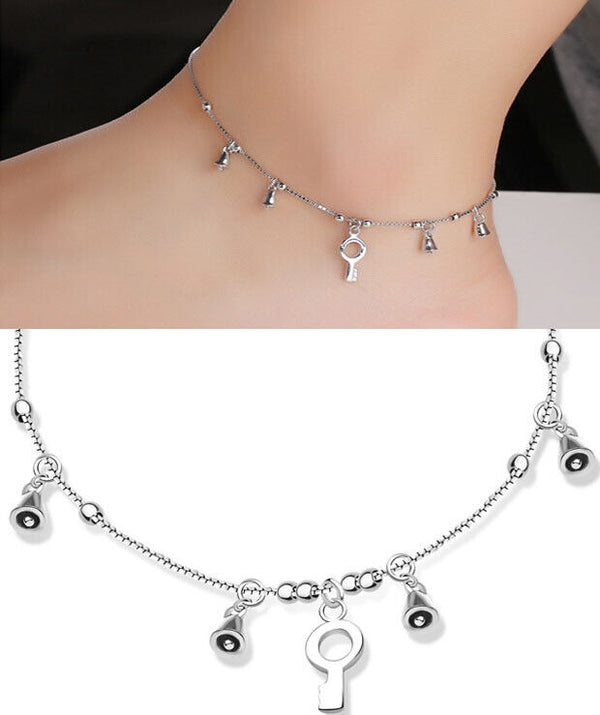 Fußkettchen Glöckchen Sterling Silber 925 / 20-26 cm Fußkette