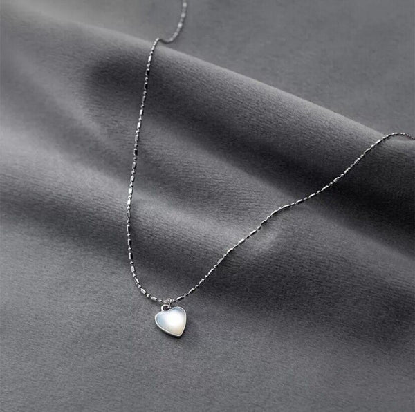 Damen Halskette Herz Sterling Silber 925 Perlmutt Zirkonia Collier
