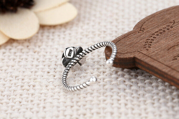 Damen Ring Blume Sterling Silber 925 Geschwärzt verstellbar 46-53 - Vipfashion797
