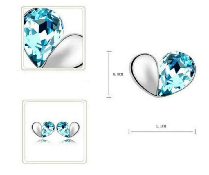 Herz Ohrstecker mit Blau Kristall Damen Mädchen Ohrringe - Vipfashion797