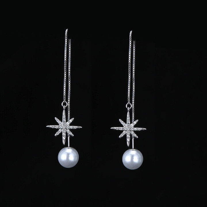 Ohrhänger Durchzieher Stern echt Silber 925 Zirkonia-Perle Damen Ohrringe - Vipfashion797