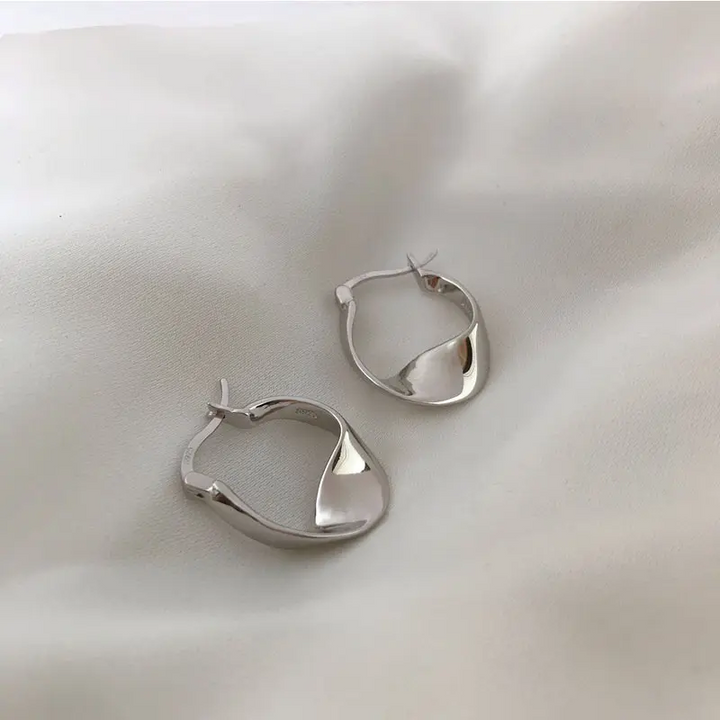 Klapp Creolen halb verdreht Sterling Silber 925 Ohrringe Damen Kreolen - Vipfashion797