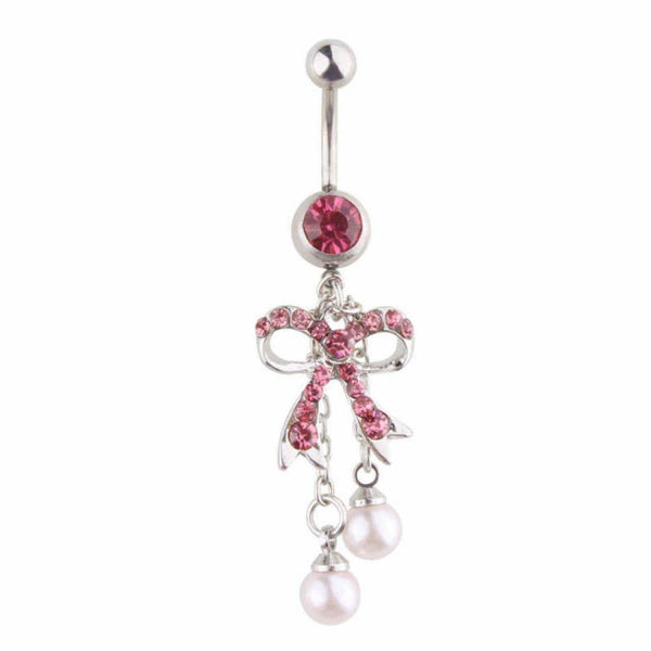 Banane mit Anhänger Schleife Bauchnabel Piercing Perlen & Zirkonia Kette