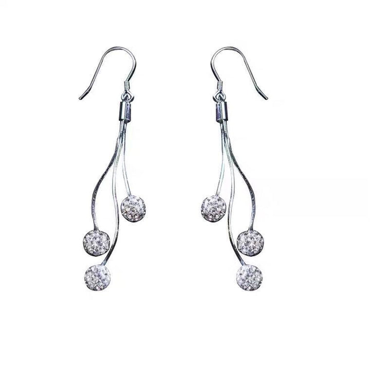 Lange Ohrhänger- Bälle Sterlingsilber 925 Kristall Damen Ohrringe - Vipfashion797
