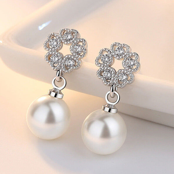 Schicke Damen Ohrstecker Sterling Silber 925 mit Zirkonia & Perle Ohrringe