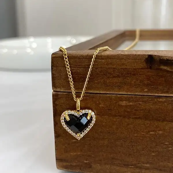 Damen Halskette mit Kristallherz Sterling Silber 925 Damen schwarz Herz