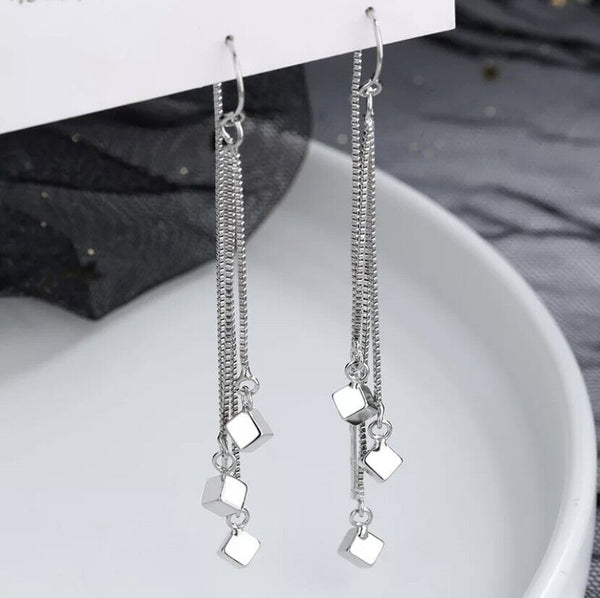 Ohrhänger Kreole Lange Quadrat Sterlingsilber 925 Damen Ohrringe