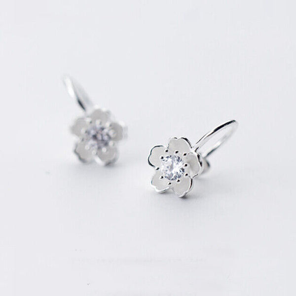Blume Ohrklemme Silber 925 Zirkonia Damen Clip Ohrringe ohne Loch - Vipfashion797