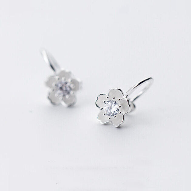 Blume Ohrklemme Silber 925 Zirkonia Damen Clip Ohrringe ohne Loch - Vipfashion797