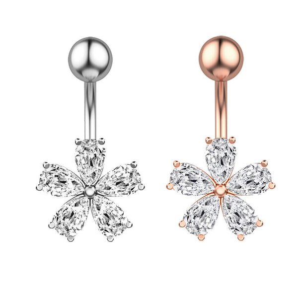 Chirurgenstahl Blume Bauchnabelpiercing Silber Rosegold Piercing Kristall