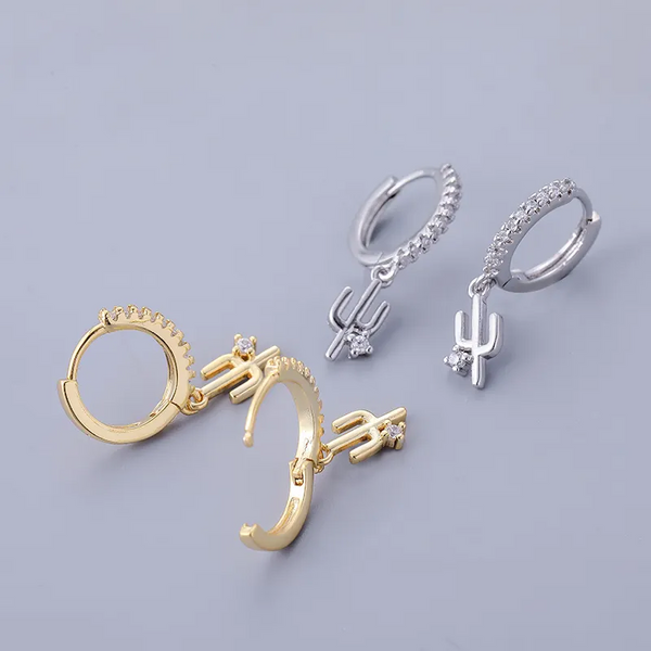 Kaktus Creolen Sterling Silber 925 Zikronia Damen Mädchen Ohrringe