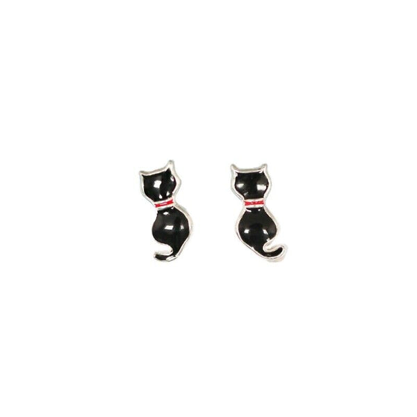Kleine Ohrstecker Schwarz Katze Silber 925 Damen Kinder Ohrringe