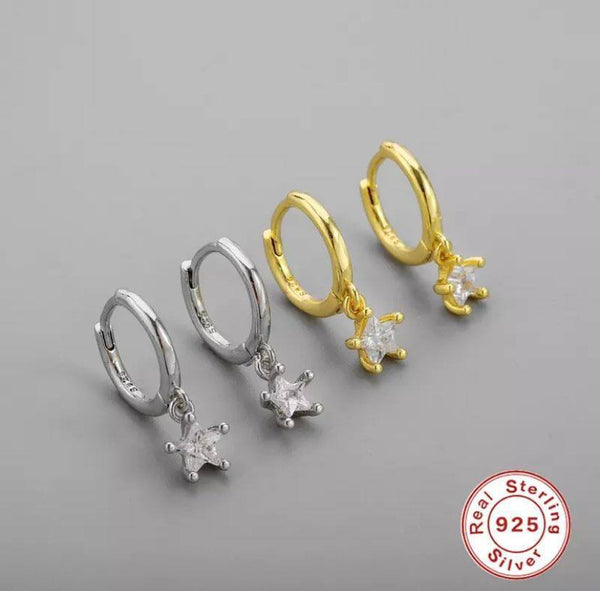 Creolen Klapp Sterlingsilber 925 Zirkonia Anhänger Stern Damen Ohrringe