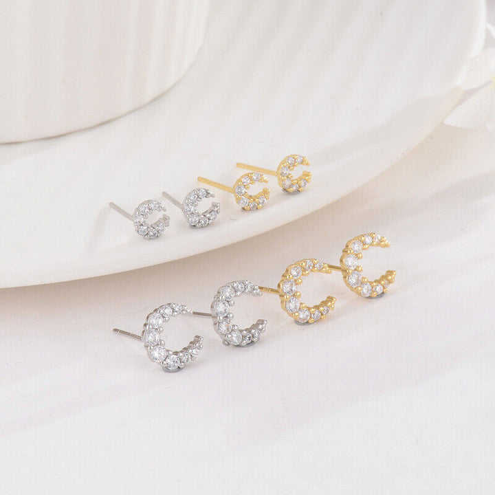 mini Ohrstecker Mond m-Zirkonia Silber 925 Damen Ohrringe - Vipfashion797