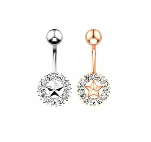Stern Bauchnabelpiercing Star mit Zirkon Mädchen piercing Neu - Vipfashion797