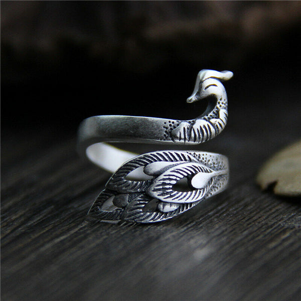 Damen Ring Pfauenkönig Sterlingsilber 925 Größenverstellbar 51-56