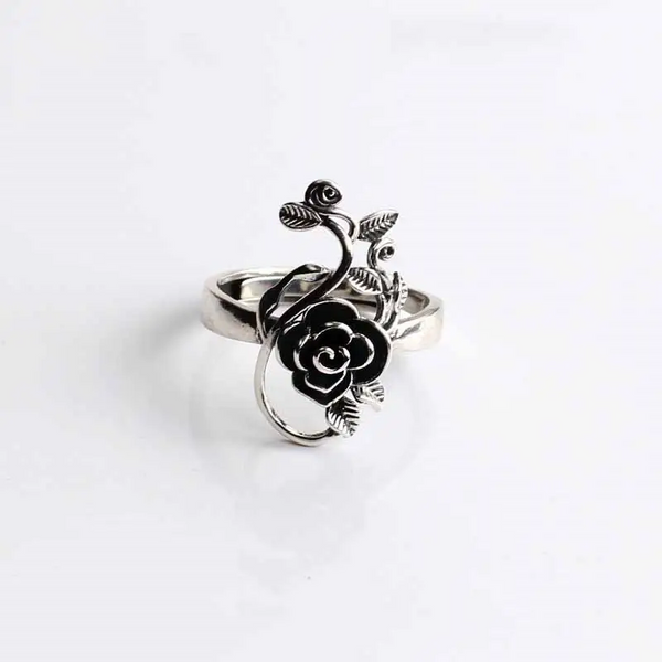 Damen Ring Blume Größeverstellbar Sterling Silber 925 Geschwärzt