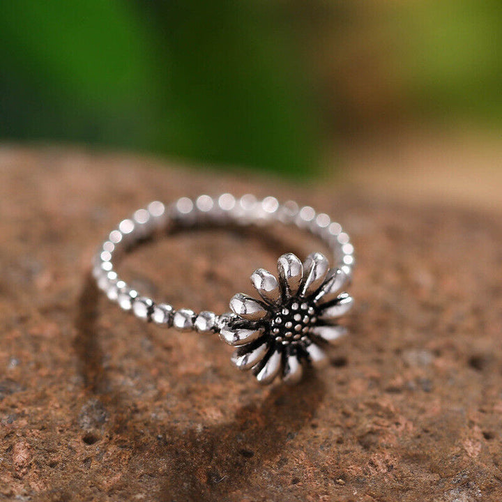 Damen Ring Blume Silber 925 Geschwärzt offen 49-55 verstellbar - Vipfashion797