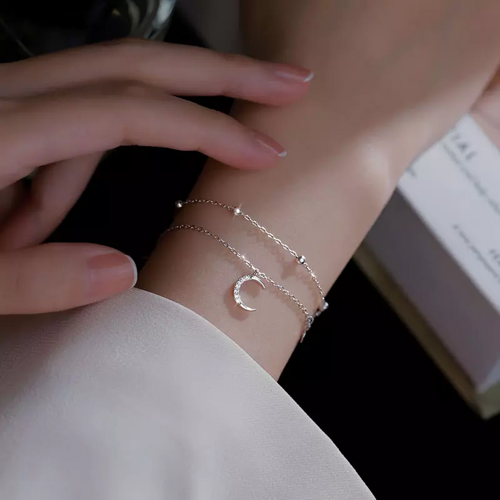 Doppel Armekette Sterlingsilber Sterne Damen kette 18.5 cm - Vipfashion797