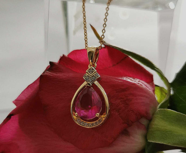 Anhänger mit Swarovski® Kristall Pink Crystal 18k goldfarben - Vipfashion797