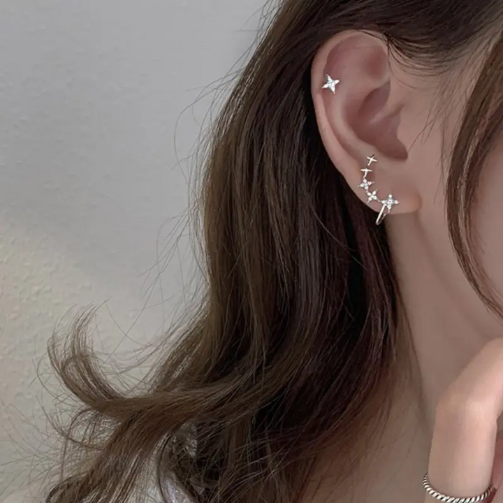 Ohrringe Clip Sterne Sterlingsilber 925 volle Ohren mit Zirkon Ohne Loch - Vipfashion797