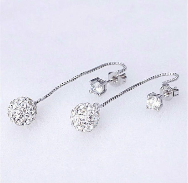 Damen Ohrringe Durchzieher Silbern Kugel 18k Ohrhänger - Vipfashion797