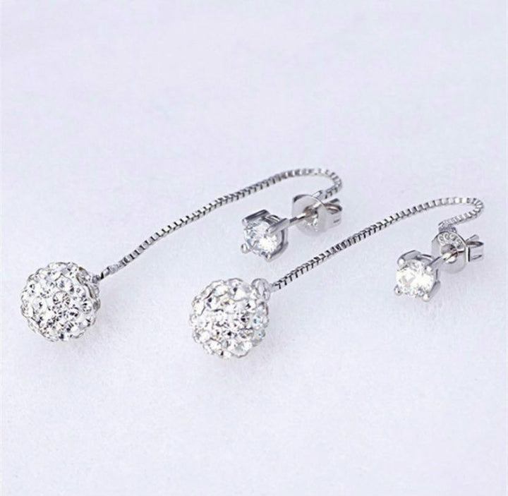 Damen Ohrringe Durchzieher Silbern Kugel 18k Ohrhänger - Vipfashion797