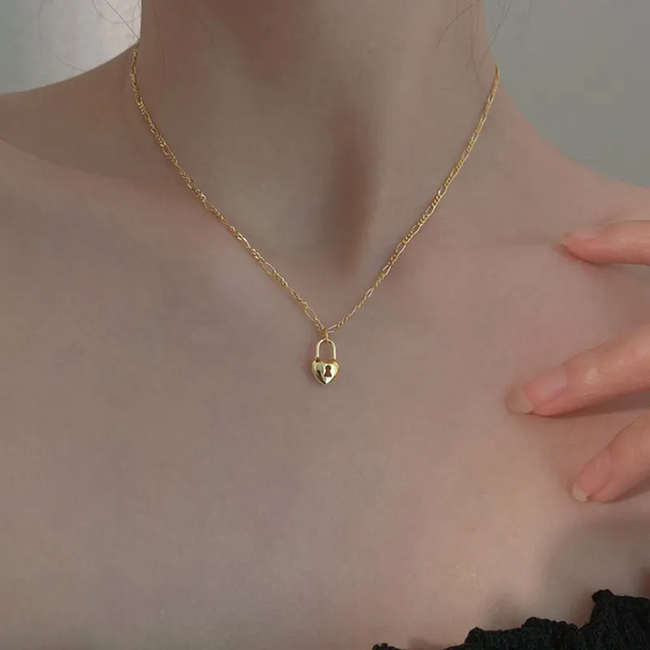 Halskette schlanke Kette Herzschloss Silber 925 Damen Mädchen Herz - Vipfashion797