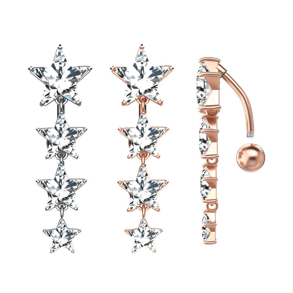 Bauchnabelpiercing Sterne Kristall Langkette Gebogener Stab Zirkon Nabel Kette