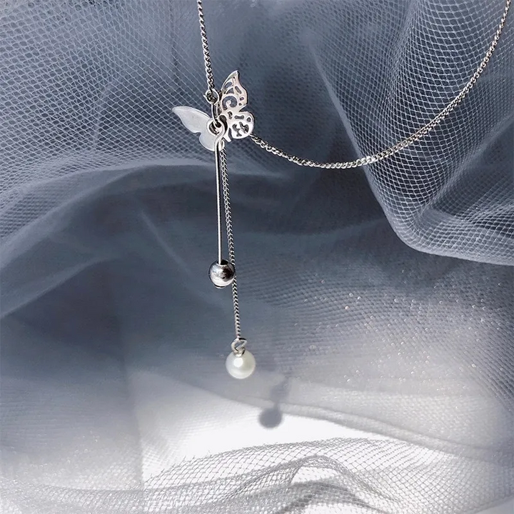 Halskette Choker Schmetterling echt Sterling Silber 925 Perle &Zirkonia. - Vipfashion797