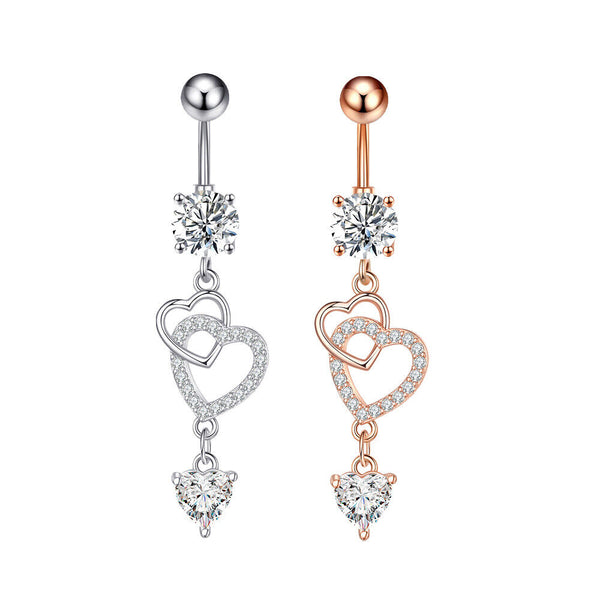 Doppel Herz Bauchnabel Piercing Gebogener Stab Zirkon Nabel Banane Kette