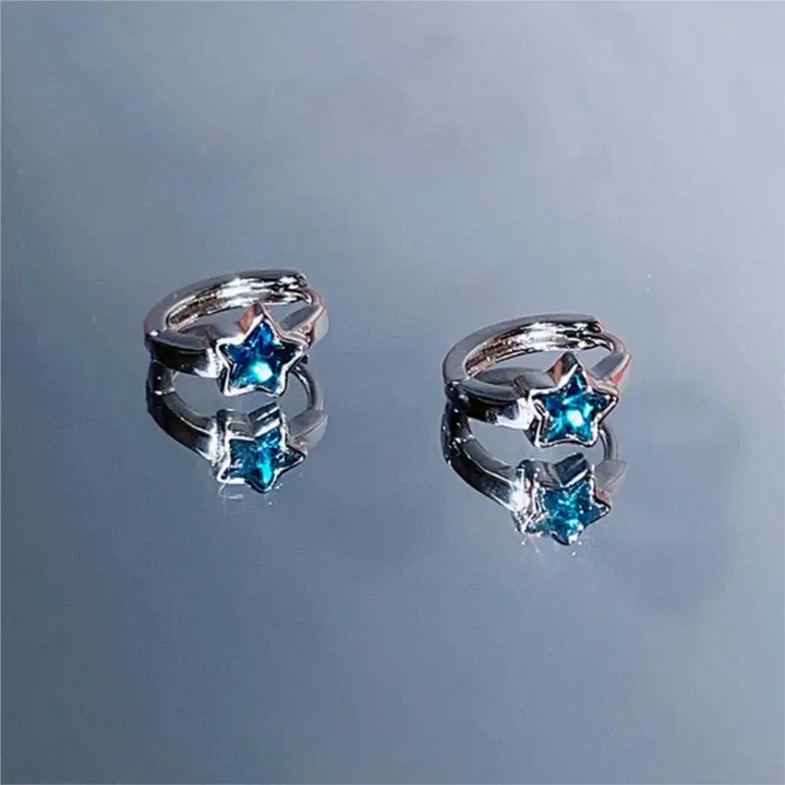 Creolen mit Anhänger Stern Sterling Silber 925 Zirkonia Damen Ohrringe - Vipfashion797
