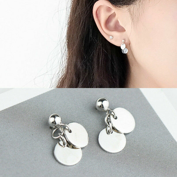 Ohrstecker Ohrhänger Runde Plättchen Sterling Silber 925 Damen Ohrringe