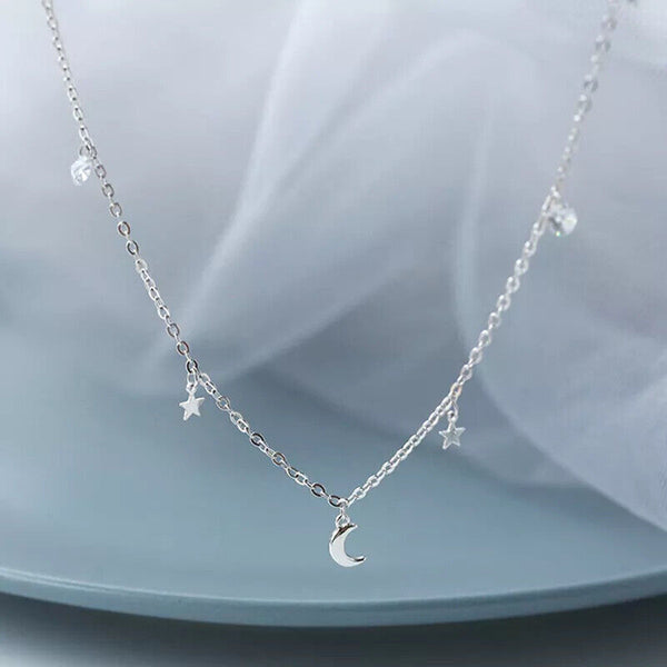 Halskette Stern - Mond Sterling Silber 925 Damen Kette
