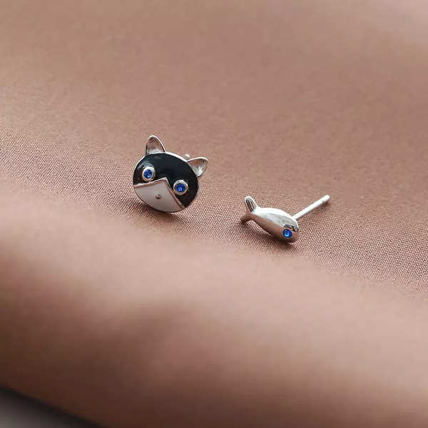 Ohrstecker Katze Schwarz Sterling Silber 925 Ohrringe Damen Kinder