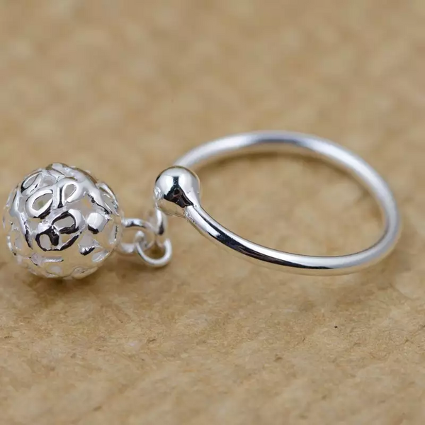 Damen Ring mit Anhänger Sterlingsilber 925 Damenring Kugel Offen 48-57