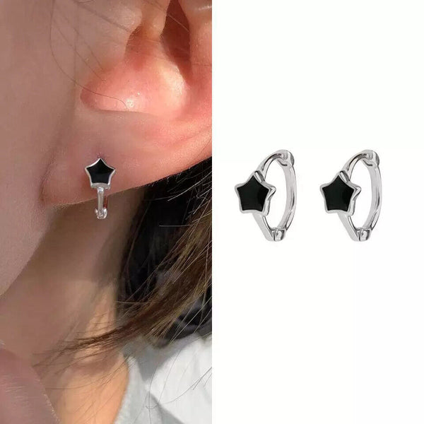 Mini Creolen Stern echt Sterling Silber 925 Schwarzer Damen Ohrringe