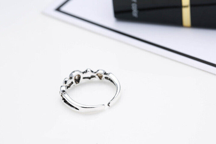 Damen Ring Schädel Sterling Silber 925 Geschwärzt 45-49 Verstellbar - Vipfashion797