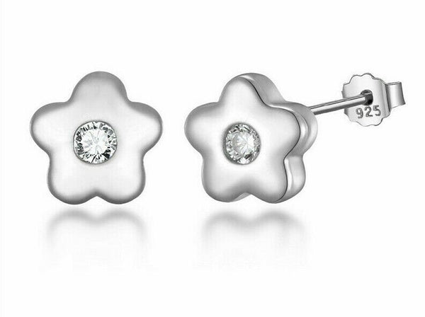 Kleine Ohrstecker Blume Sterling Silber 925 Zirkonia Blüte Ohrringe