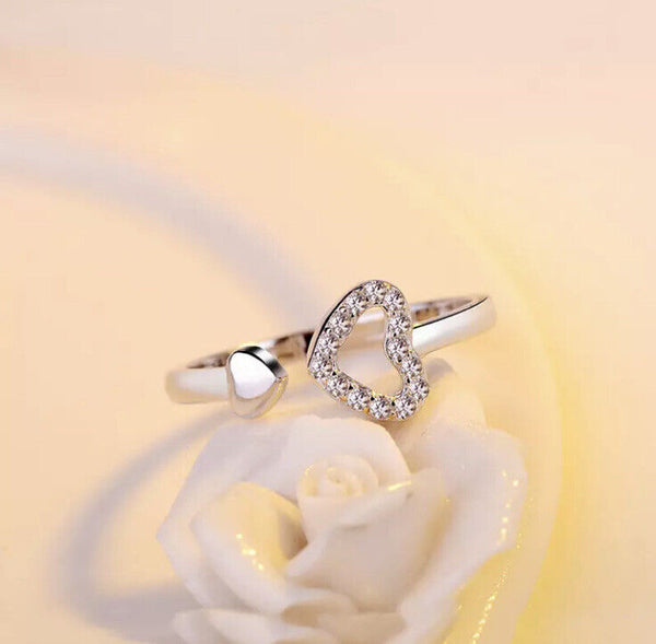 Herz Ring Silber 925 Größenverstellbar 54-56 mit Zirkonia Damenring